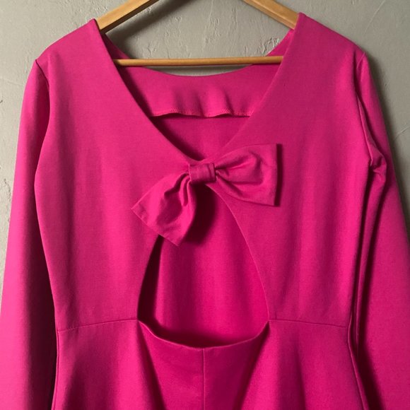 Amanda Uprichard Pink Long Sleeve Dress Back Bow L - Picture 4 of 11